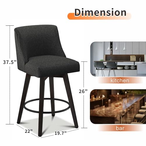 Wooden Barstool Set of Four, 26 Inch, Flax Black