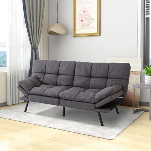 Convertible Memory Foam Futon Sofa Bed with Adjustable Armrests, Modern Love Seat for Living Room, Small Room, and Office