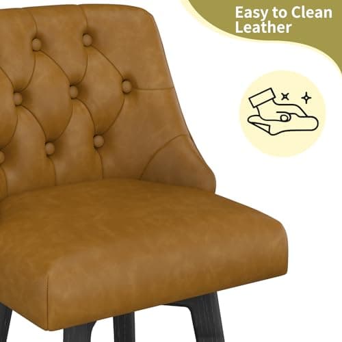 Modern Swivel Bar Stools Set of 2, Fabric Upholstered Counter Height with Back, Solid Wood Legs, Wheat