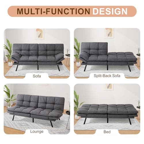MUUEGM Futon Sofa Bed, Memory Foam Convertible Couch for Compact Space, Easy Assembly (Grey)