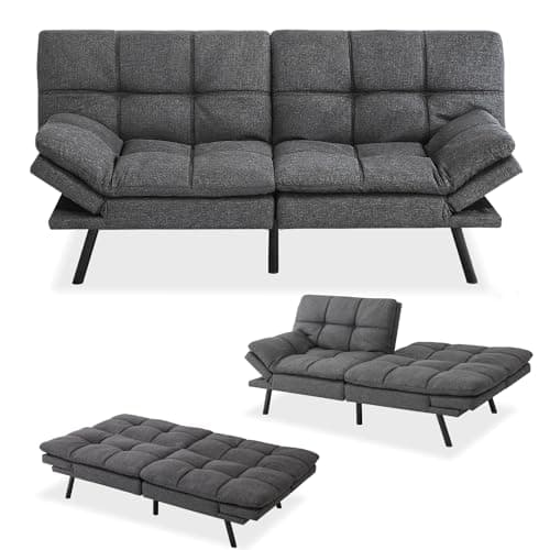 Memory Foam Futon Sofa Bed for Living Room, Adjustable Backrest Sleeper Twin Couch for Apartment
