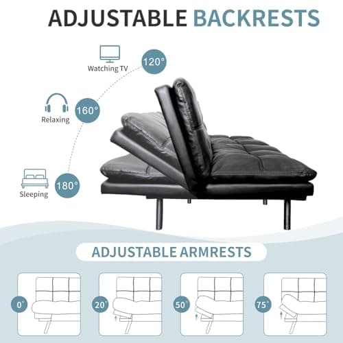Memory Foam Futon Sofa Bed Couch - Modern Loveseat Daybed, Comfy Sleeper Couch, Easy Assembly, Black