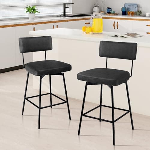 Set of 2 Modern Swivel Bar Stools with Cushion Backs