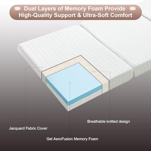 4 Inch Foldable Memory Foam Trifold Folding Bed Mattress for Toddler XL Twin, Silver Golden