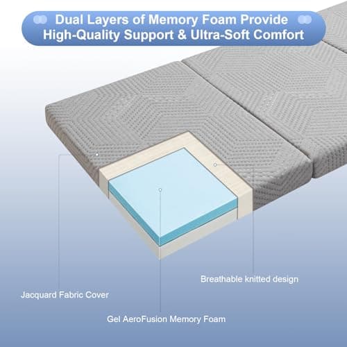 Foldable Memory Foam Trifold Toddler Bed Mattress, Portable 4 Inch Folding Bed