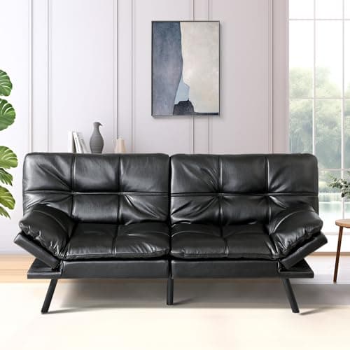 Memory Foam Futon Sofa Bed for Small Spaces - Grey Fabric