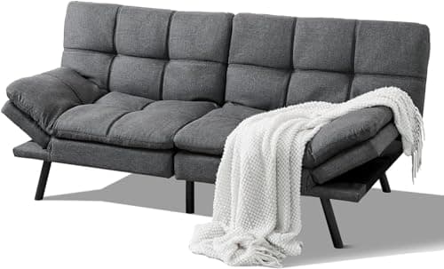 Convertible Memory Foam Futon Sofa Bed Couch, Modern Love seat with Adjustable Armrests and Backrests, 71 Grey