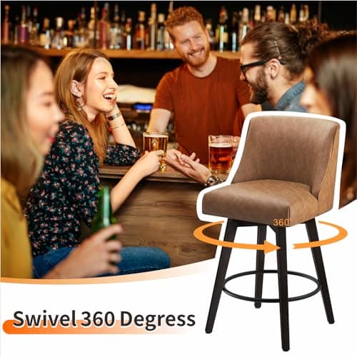 Modern Swivel Bar Stools Set of 2 with High Backrest, Faux Leather for Bar, Kitchen - Sienna Brown