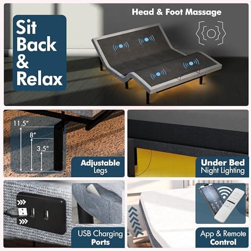Queen Adjustable Bed Base with Massage and Remote Control