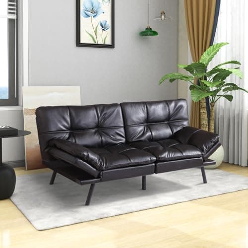 Memory Foam Futon Sofa Bed for Small Spaces - Dark Gray Fabric