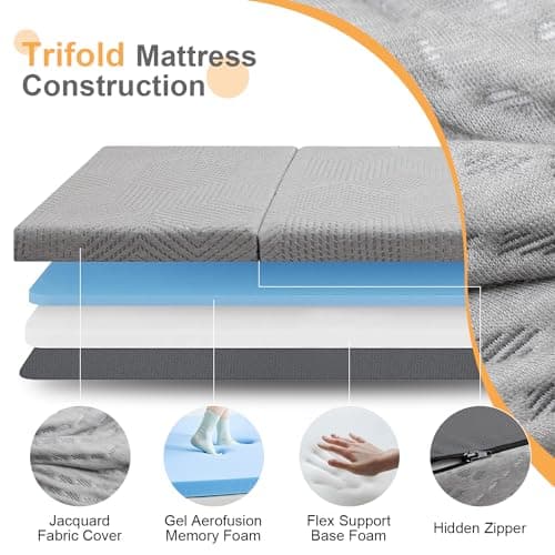 Tri Folding Memory Foam Mattress TwinXL Portable Bed for Yoga/Camping/RV/Guest Beds in Grey