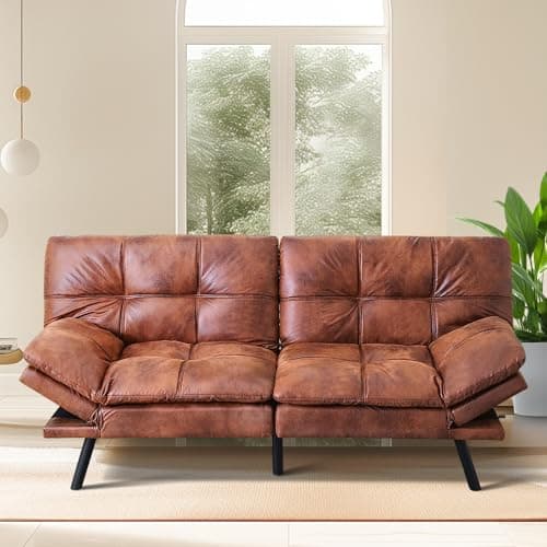 Memory Foam Futon Sofa Bed, Convertible Couch for Compact Spaces, Office and Apartment, Black Faux Leather