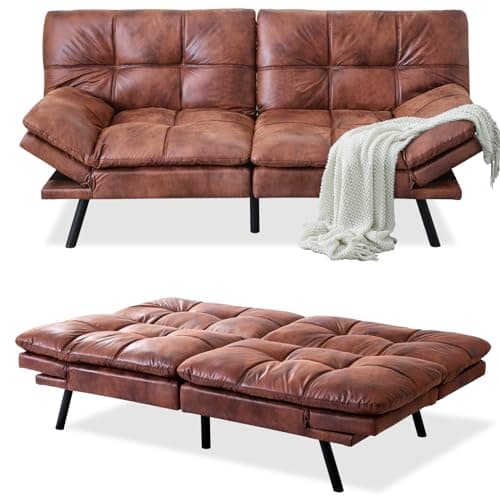 Adjustable Backrest Futon Sofa Bed - Memory Foam Loveseat Sleeper for Small Space, Grey