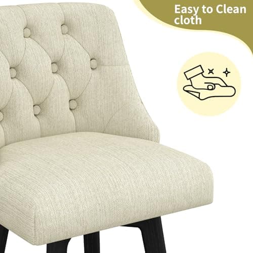 Modern Swivel Bar Stools Set of 2, Fabric Upholstered Counter Height with Back, Solid Wood Legs, Wheat
