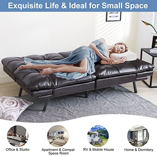MUUEGM Futon Sofa Bed Memory Foam Couch Sleeper Foldable Love seat Adjustable Arm&Back Sofabed, Black-New
