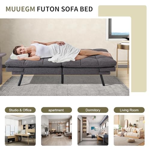 Convertible Memory Foam Futon Sofa Bed with Adjustable Armrests, Modern Love Seat for Living Room, Small Room, and Office