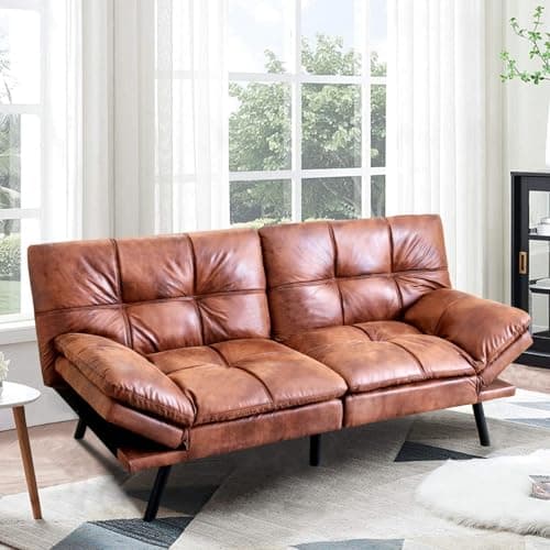 MUUEGM Futon Sofa Bed with Adjustable Backrest, Dark Grey