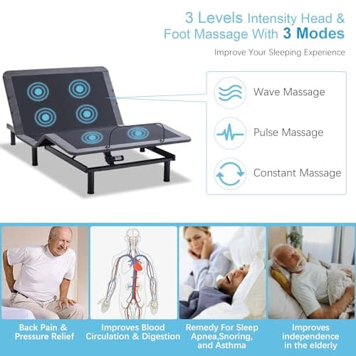 Adjustable Bed Base Twin XL with Memory Foam Mattress and Massage