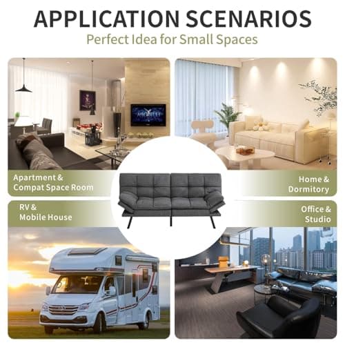 MUUEGM Futon Sofa Bed with Adjustable Backrest, Dark Grey
