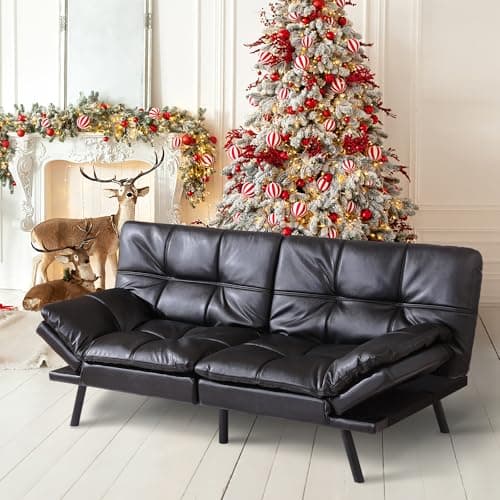 MUUEGM Futon Sofa Bed Memory Foam Couch Sleeper Foldable Love seat Adjustable Arm&Back Sofabed, Black-New