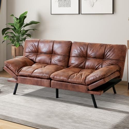 Memory Foam Futon Sofa Bed, Convertible Sleeper Love seat for Living Room, Office, Small Space, Apartment, Dormitory, Adjustable Backrests and Armrests