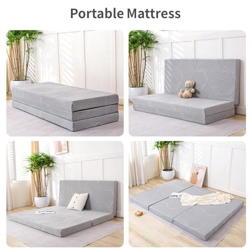 Foldable Twin Memory Foam Mattress with Washable Cover, 4 Inch Thickness