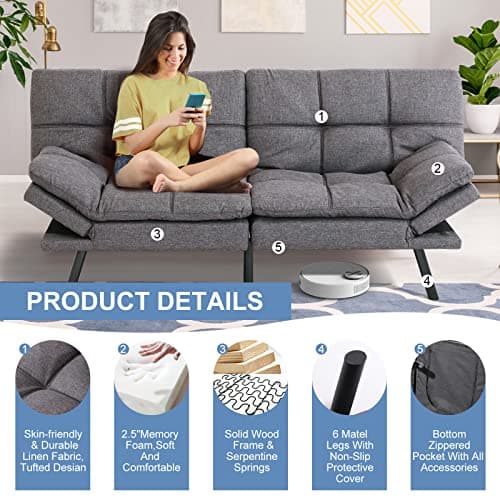 Memory Foam Futon Sofa Bed for Compact Spaces