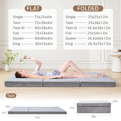 Foldable Twin Memory Foam Mattress with Washable Cover, 4 Inch Thickness