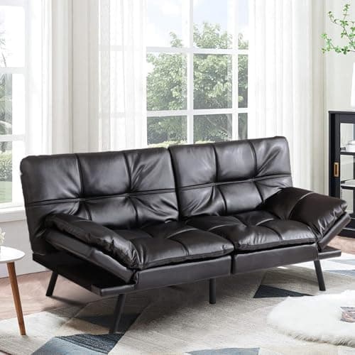 MUUEGM Futon Sofa Bed with Adjustable Backrest, Dark Grey