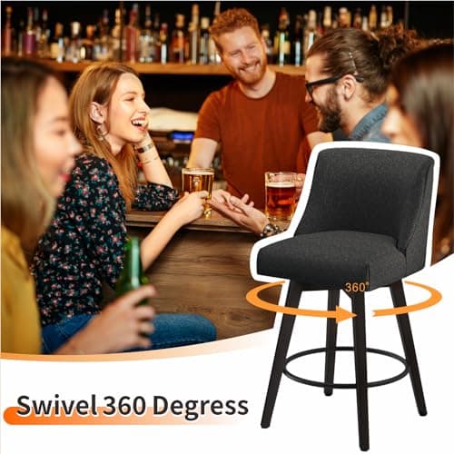 Wooden Barstool Set of Four, 26 Inch, Flax Black