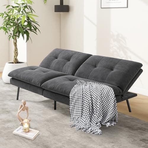 Convertible Memory Foam Futon Sofa Bed - Adjustable Backrest, Gray to Black