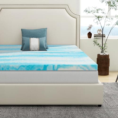 2 Memory Foam Mattress Topper Queen Size - Cooling Gel Infused - Breathable Blue Pad for Back Pain Relief
