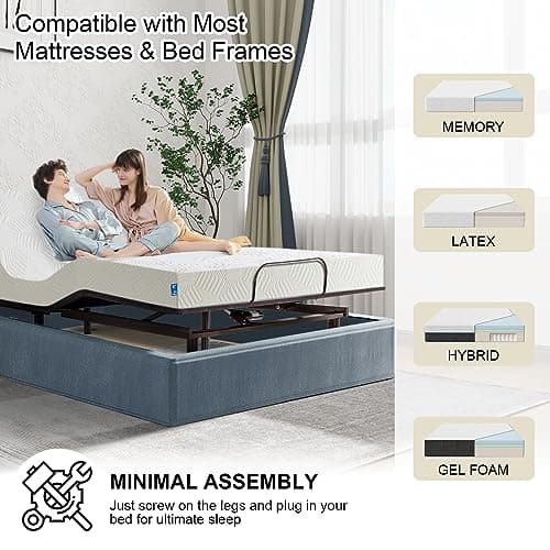 Adjustable Queen Bed Frame Bundle with Mattress and Wireless Remote, Motorized Incline, Zero Gravity - Easy Assembly