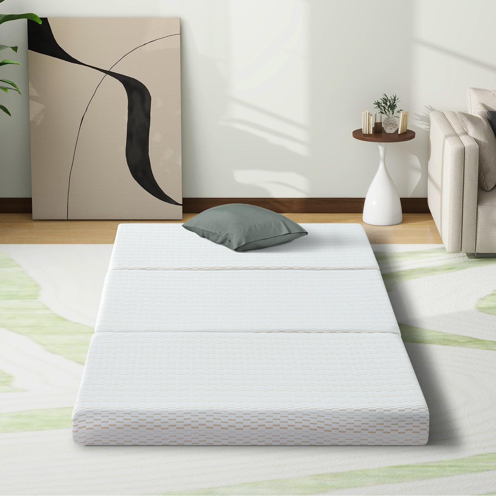 4 Inch Foldable Memory Foam Trifold Folding Bed Mattress for Toddler XL Twin, Silver Golden