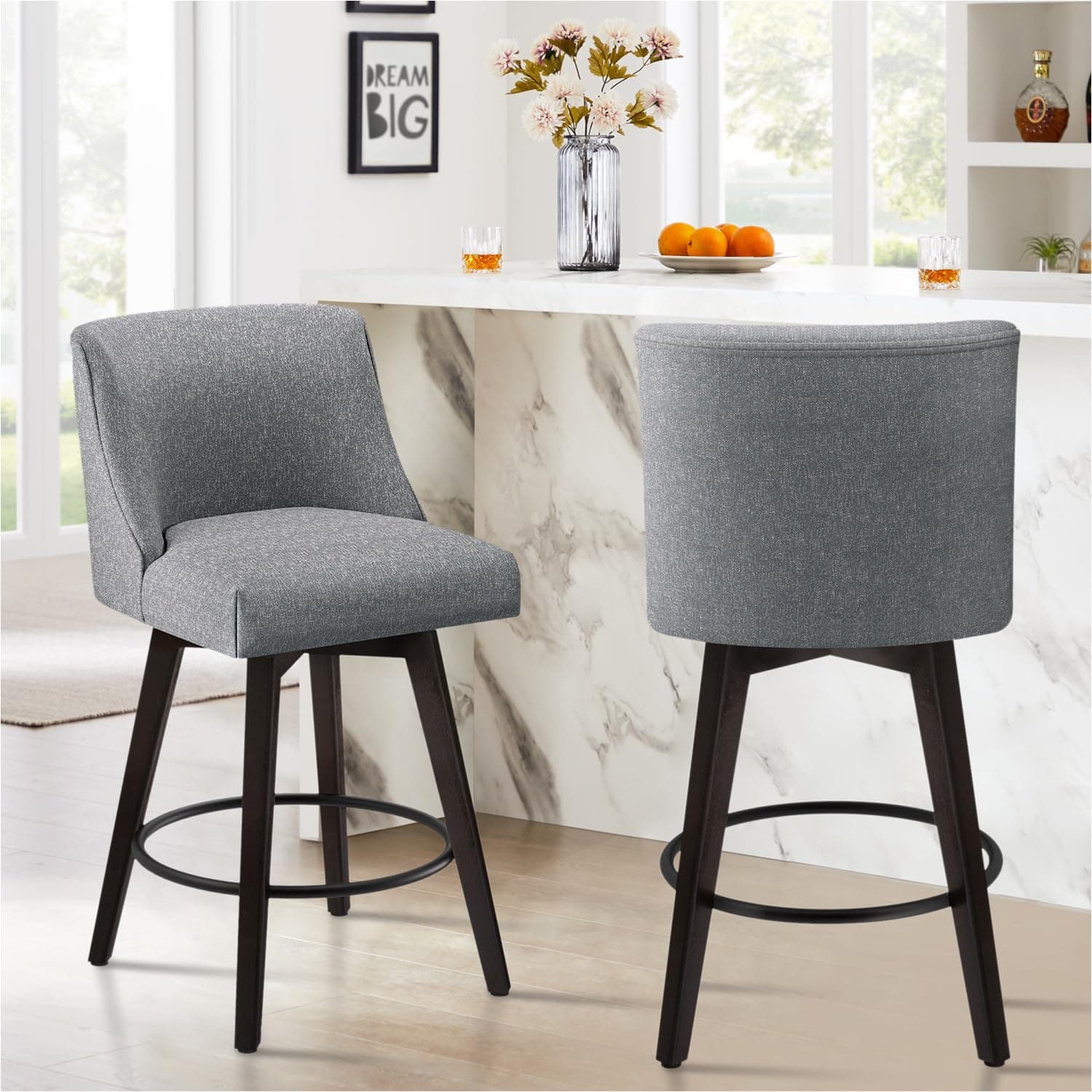 Modern 360°Swivel Bar Chairs Set of 2 for Bar, Kitchen, Dining Room