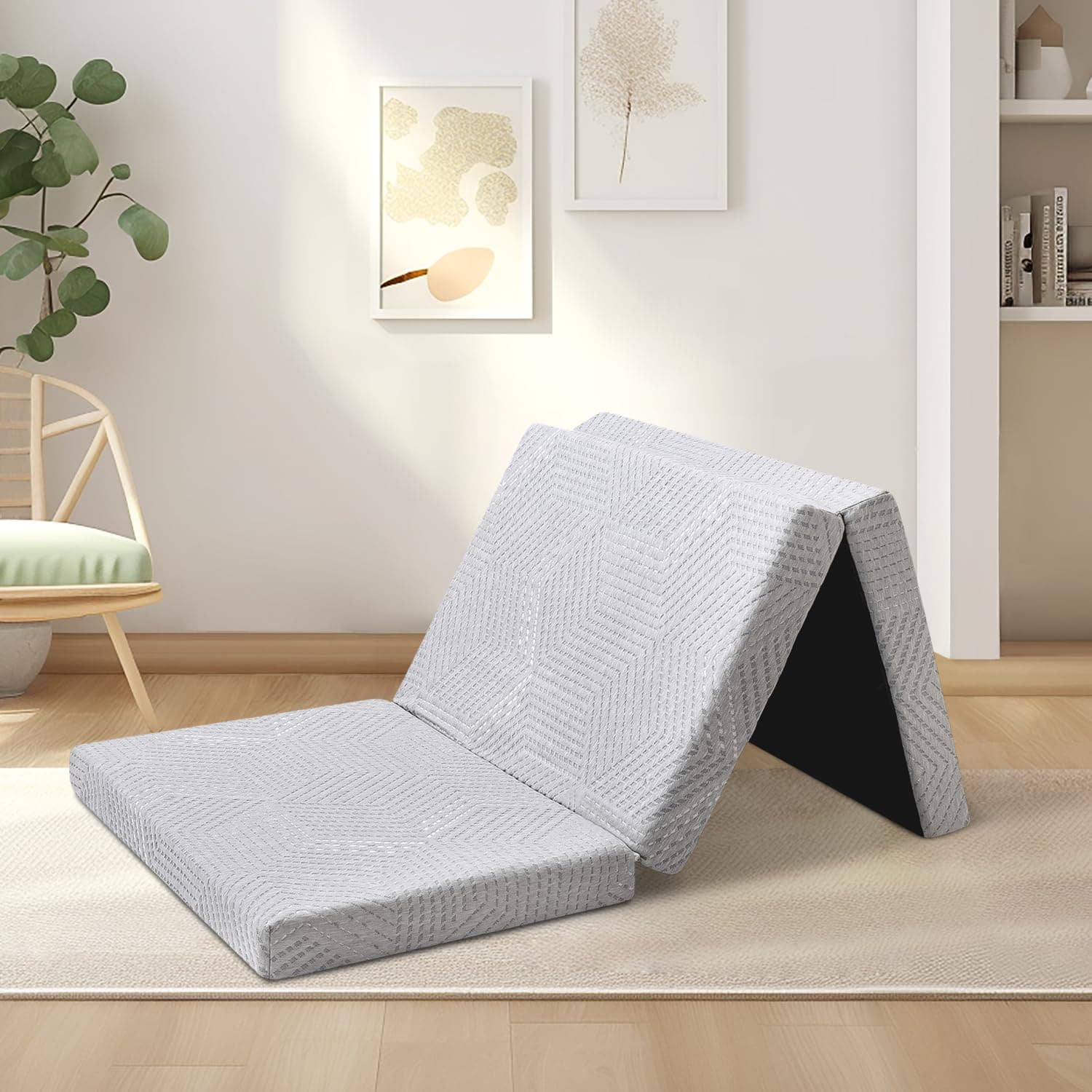 Tri Folding Memory Foam Mattress TwinXL Portable Bed for Yoga/Camping/RV/Guest Beds in Grey