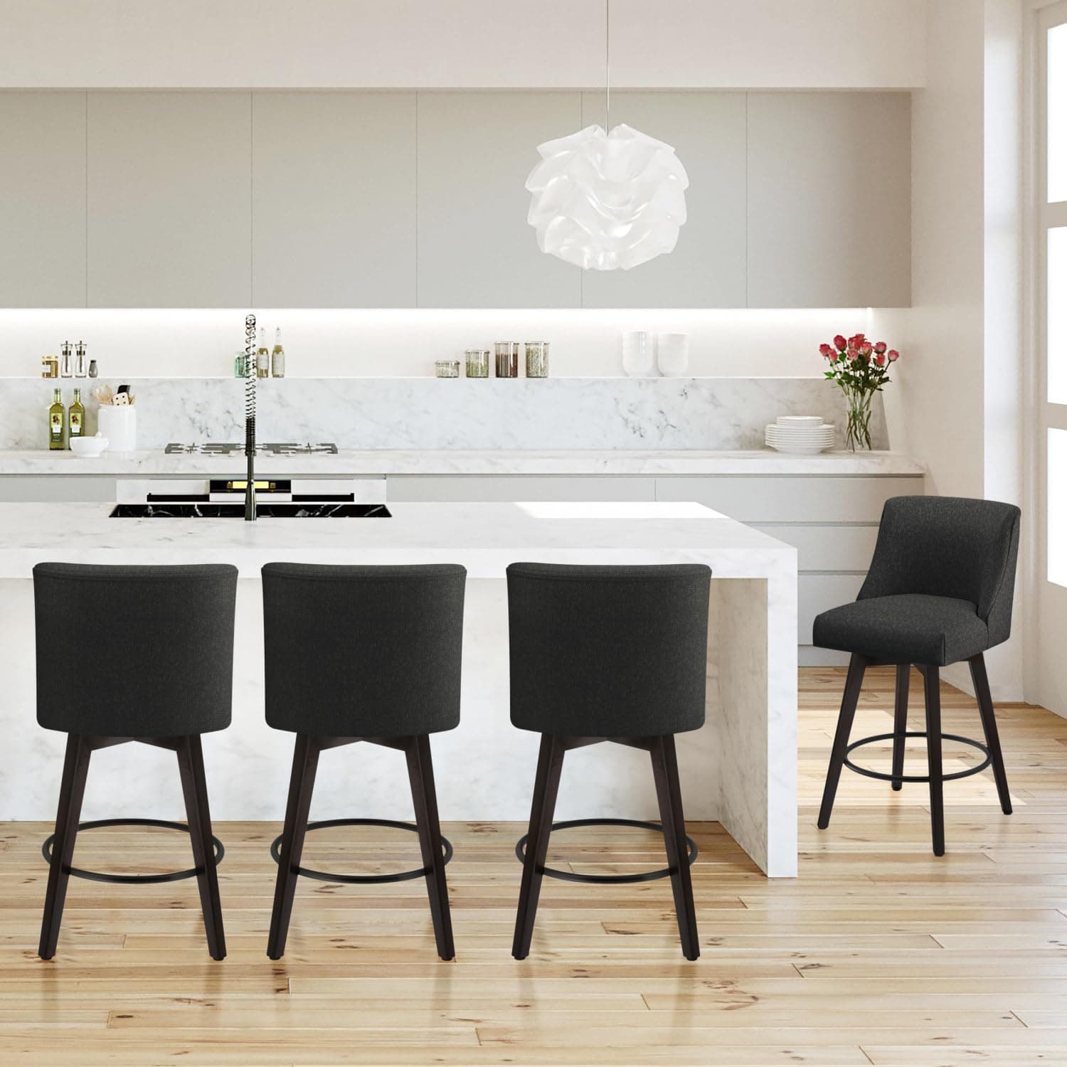 Wooden Barstool Set of Four, 26 Inch, Flax Black