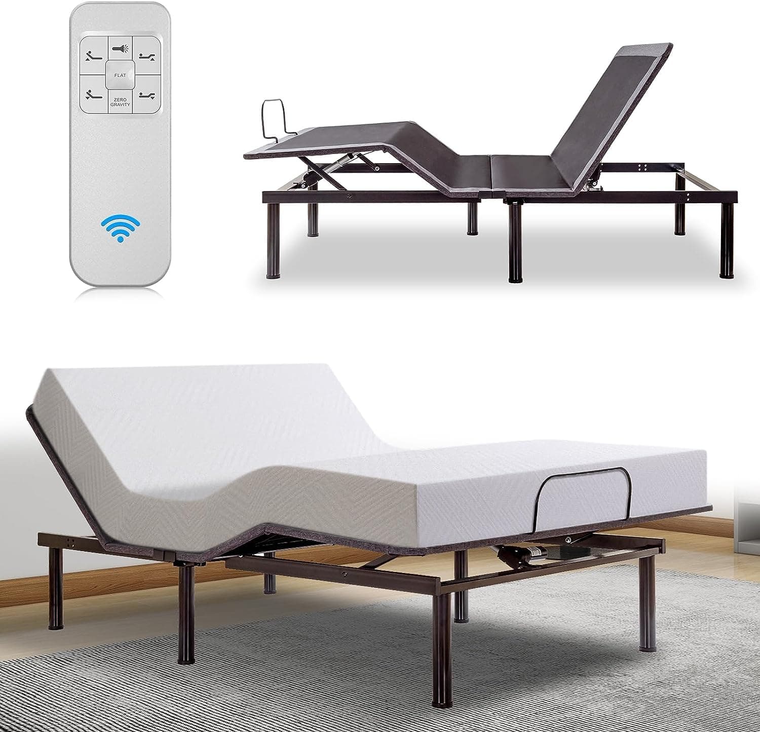 Adjustable Queen Bed Frame Bundle with Mattress and Wireless Remote, Motorized Incline, Zero Gravity - Easy Assembly