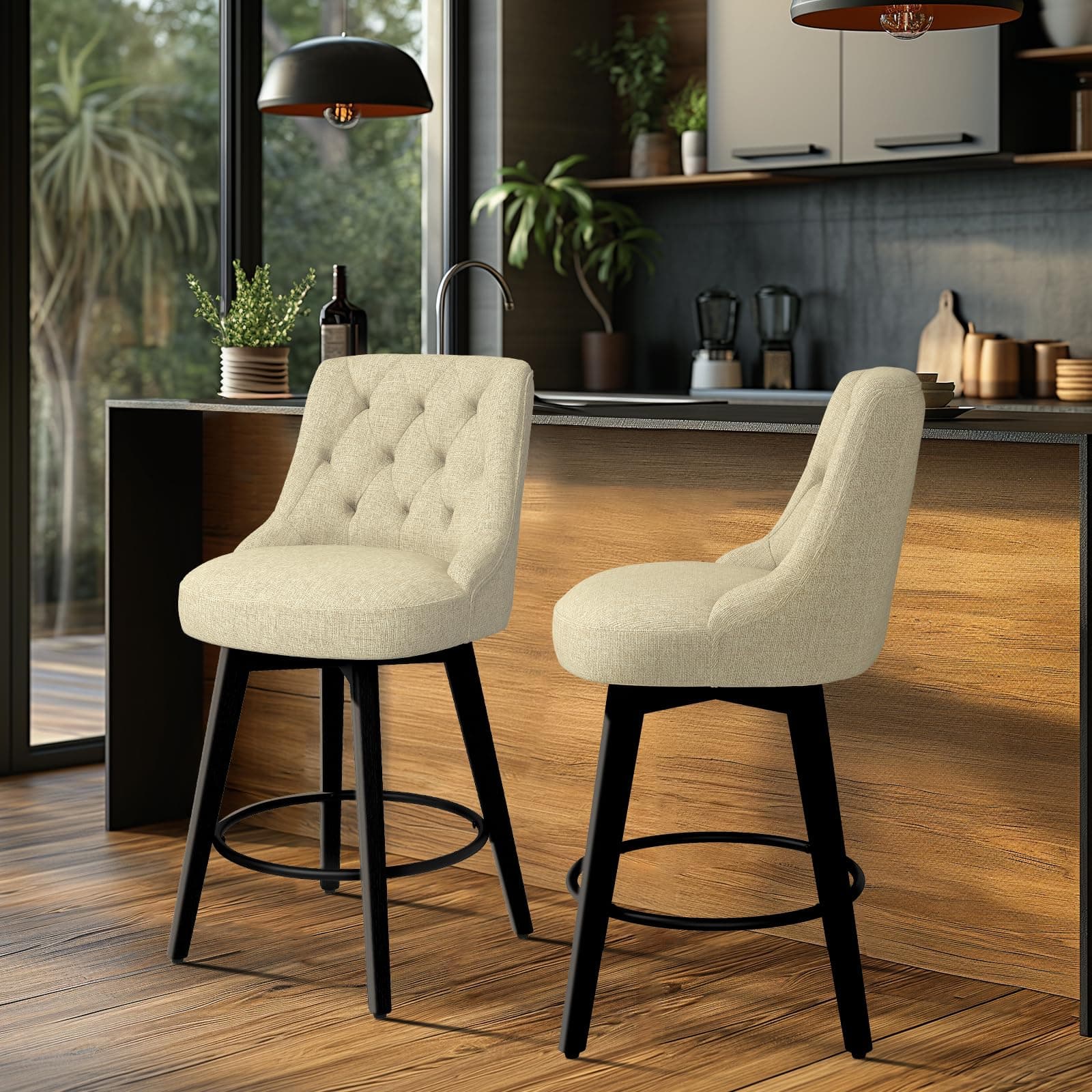 Set of 2 26 Swivel Bar Stools for Kitchen Island with Backs