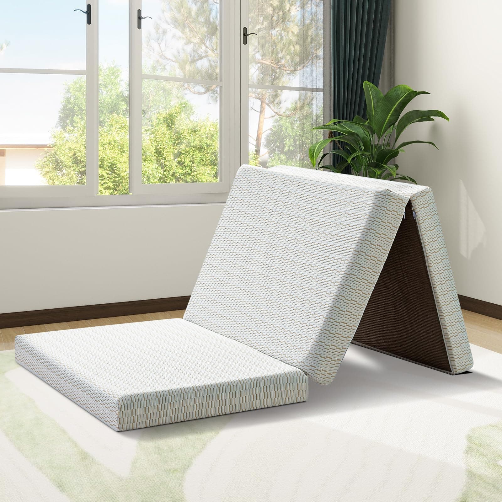 MUUEGM Tri Folding Memory Foam Mattress - Full Size, Washable Cover, Portable Topper for Yoga/Camping/RV/Guest Beds