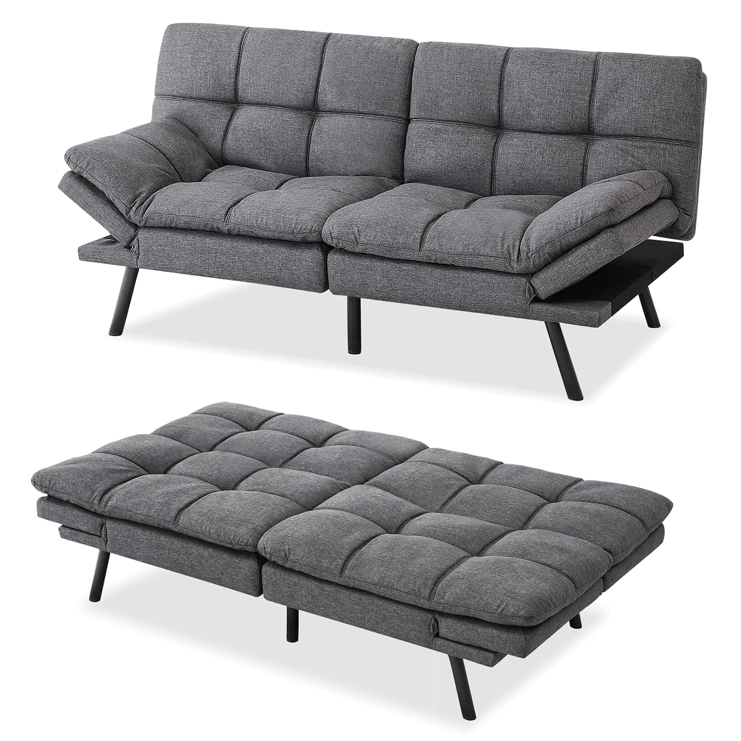 MUUEGM Futon Sofa Bed, Memory Foam Convertible Couch for Compact Space, Easy Assembly (Grey)