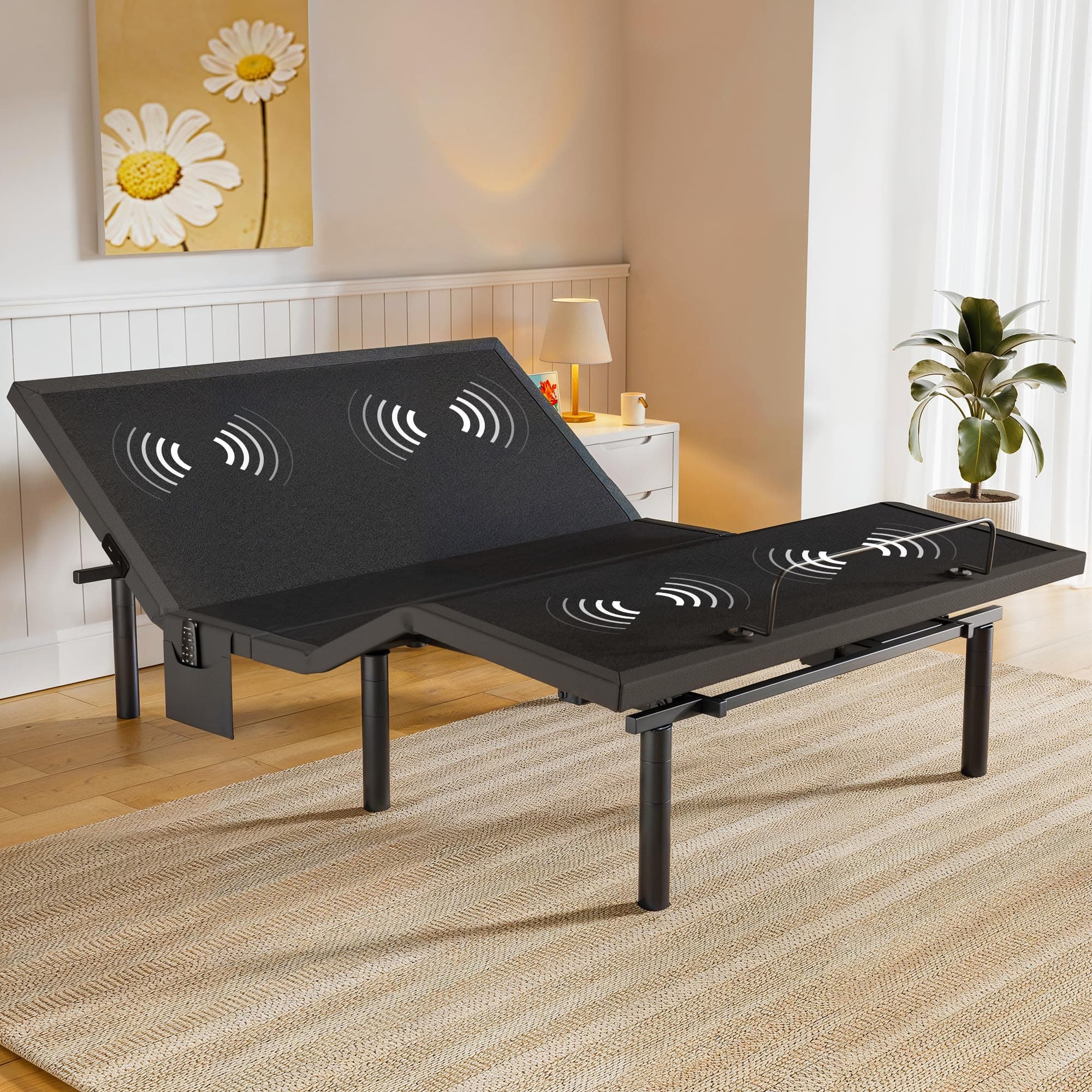 AMADA HOMEFURNISHING Adjustable Queen Bed Frame with Massage, USB Ports, and Under-Bed Light